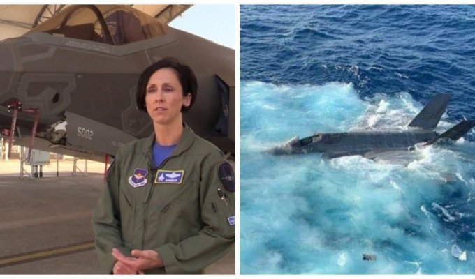 Женщина-пилот F-35 утопила истребитель при первой же посадке на авианосец (2 фото + 2 видео)