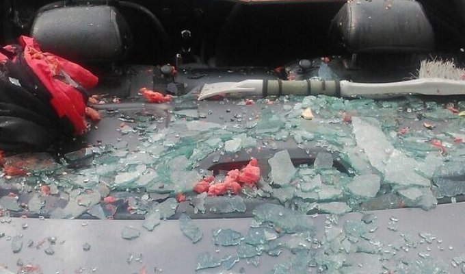В Сургуте на припаркованный автомобиль сбросили арбуз (3 фото + 1 видео)