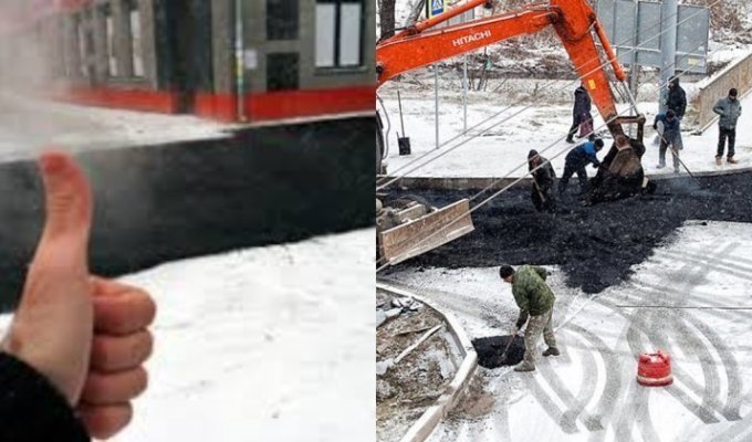 Разрешили: российские автодорожники будут укладывать асфальт в дождь, снег и мороз (10 фото)