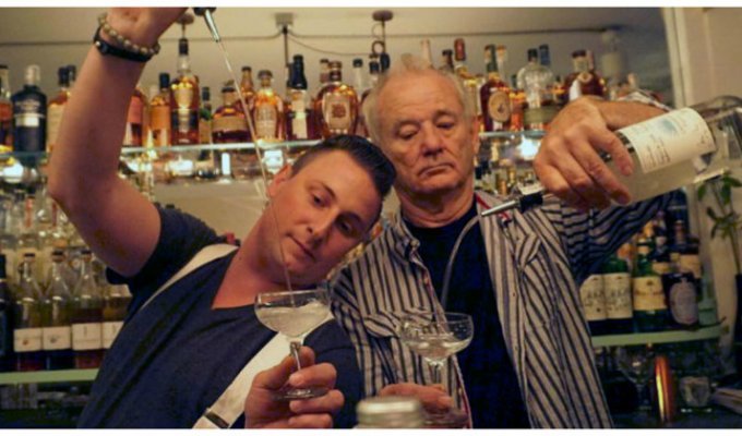 65-летний Билл Мюррей поработал барменом в заведении своего сына (5 фото + 1 видео)