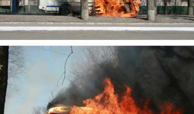 В Брянске за 10 минут сгорел ПаЗик (20 фото)