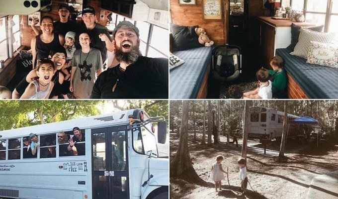 Дружная семья путешествует по Америке в старом школьном автобусе (14 фото)