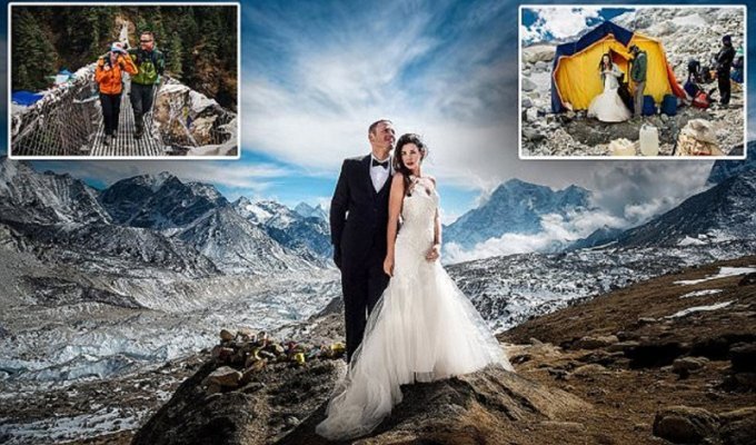 Парочка экстремалов сыграла свадьбу на Эвересте! (17 фото)