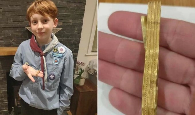 Мальчик нашёл на прогулке древнеримский браслет из золота (5 фото)