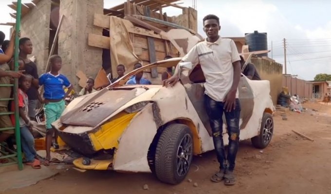 Находчивый подросток из Ганы построил настоящий рабочий автомобиль из металлолома (3 фото + 1 видео)