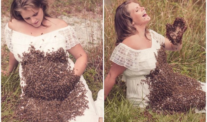 Беременная женщина устроила фотосессию с 20 000 пчел (7 фото + 1 видео)