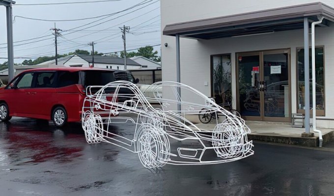 Японцы создали каркас автомобиля из проволоки, который выглядит как нарисованный (5 фото + 1 видео)