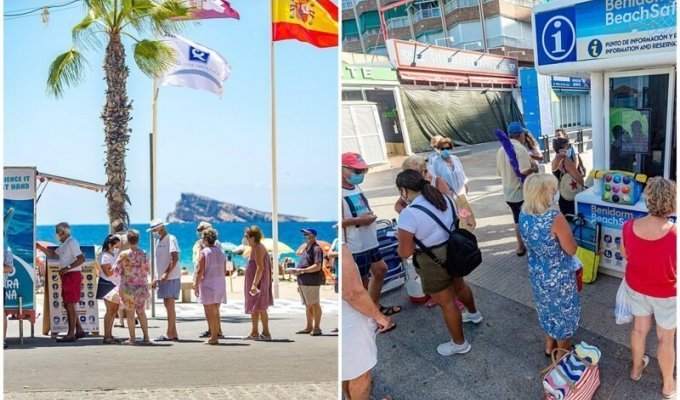 Тем временем в Испании: два часа в очереди ради места на пляже (6 фото)
