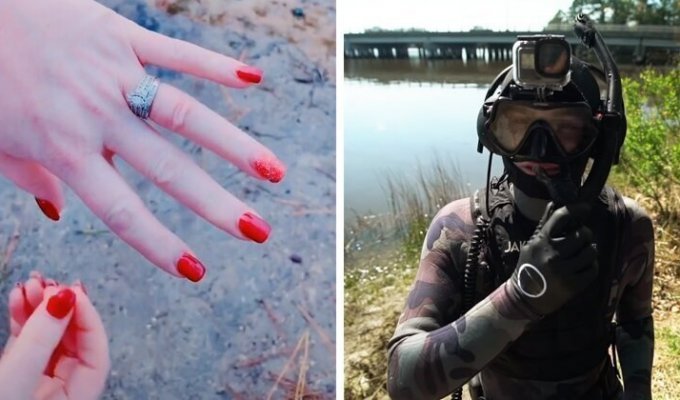 Дайвер узнал, что блогер выкинула свои кольца в воду и решил их найти (7 фото + 1 видео)