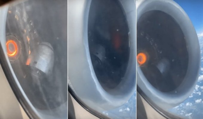 Пассажир запечатлел поломку двигателя самолета во время полета (2 фото + 1 видео)
