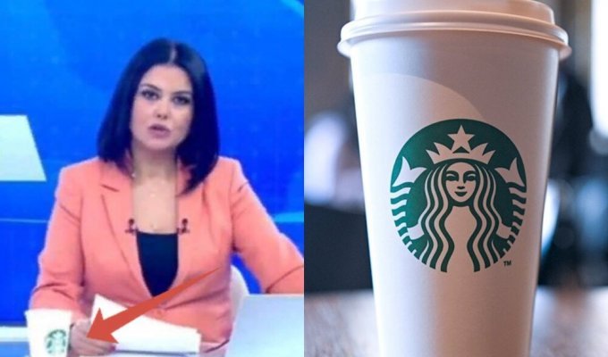 Ведущая  новостей в Турции вышла в прямой эфир с кофе  из Starbucks - и тут же лишилась работы (2 фото + 1  видео)