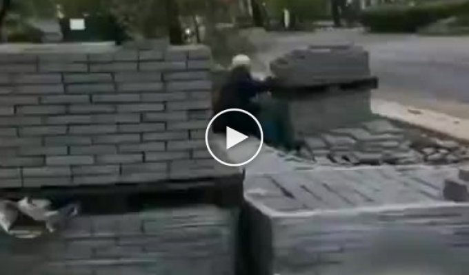 Пенсионерка в Николаеве среди белого дня крадет брусчатку