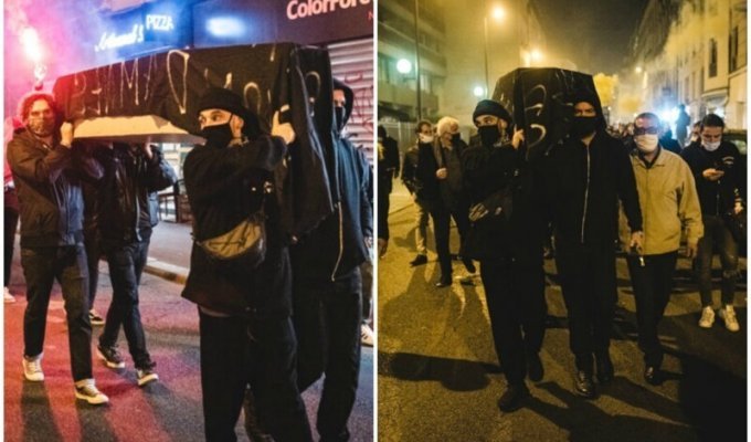 "Это смерть бизнеса": в Париже протестующие "похоронили" бары и рестораны (4 фото)
