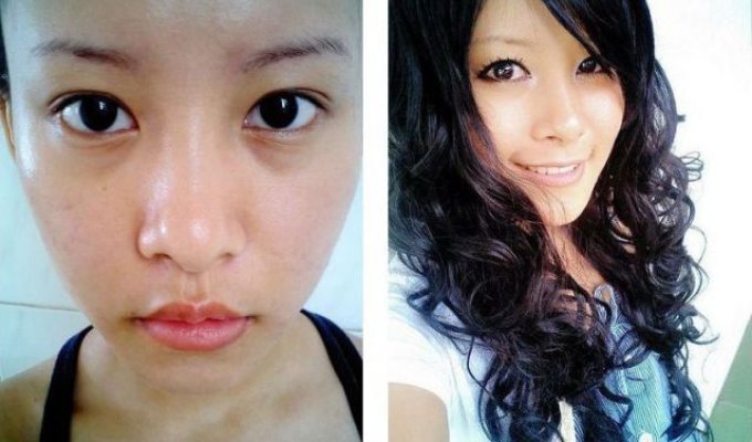 Азиатские девушки без косметики и в макияже (75 фото)