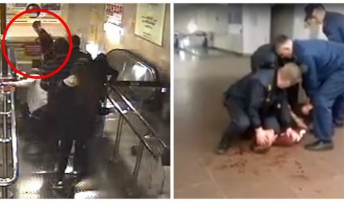 Задержание неадекватного хулигана в Минском метро (1 фото + 2 видео)
