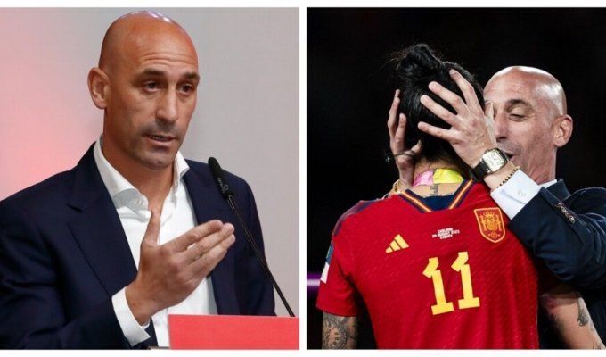 ФИФА отстранила главу испанской футбольной федерации за то, что он поцеловал спортсменку (3 фото + 1 видео)