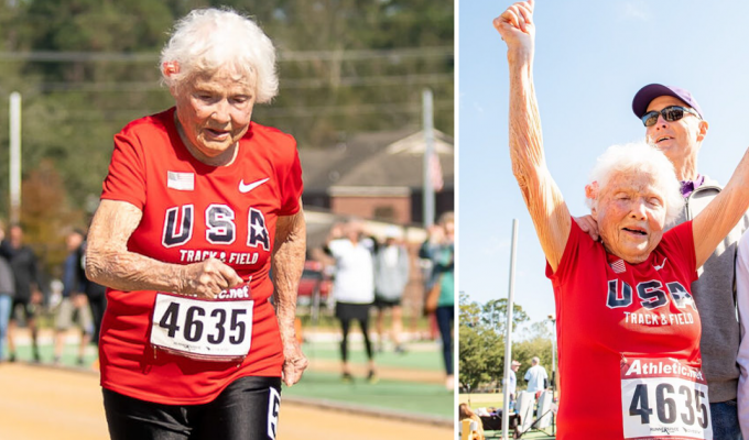 105-летняя спортсменка установила мировой рекорд в беге на 100 метров (3 фото + 1 видео)