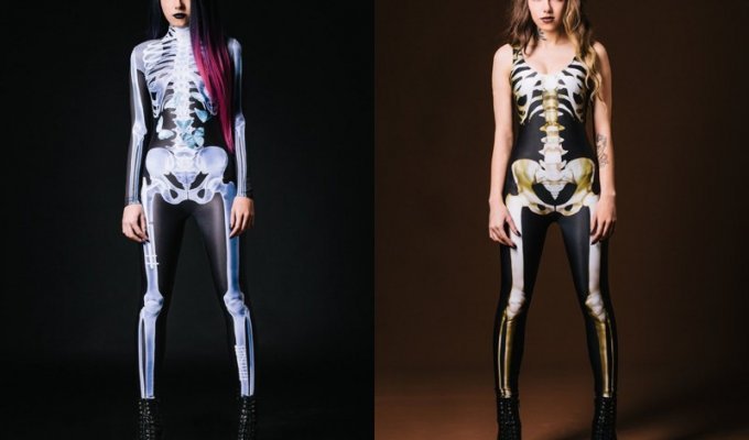 Костюм со светящимся в ультрафиолете скелетом, превращающий вас ходячий в рентгеновский снимок (9 фото)