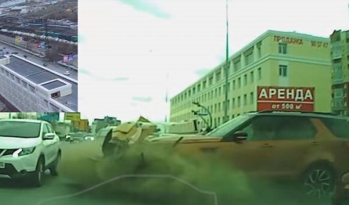 Прилетело: Range Rover на скорости врезался в Nissan (3 фото + 1 видео)