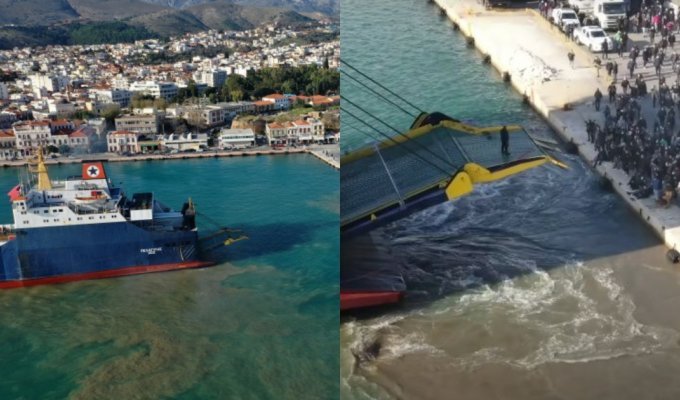 Греки заблокировали судно с материалами для постройки очередного миграционного центра (2 фото + 2 видео)