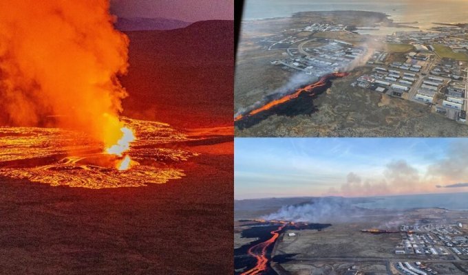 В Исландии лава вулкана дошла до городка Гриндавик и уничтожила несколько домов (5 фото + 2 видео)