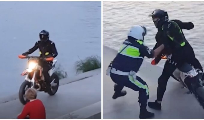 Погоня и эпичное задержание байкера на набережной в Екатеринбурге попали на видео (2 фото + 1 видео)