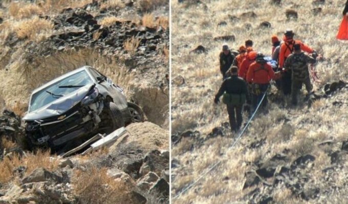72-летняя женщина найдена живой после падения автомобиля в каньон (6 фото + 1 видео)
