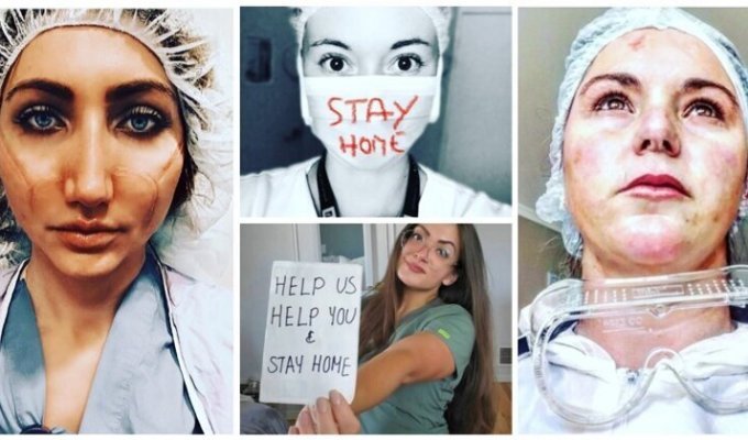 Пронзительные фото ран на лицах красавиц-медсестер, которые просят вас оставаться дома (21 фото)
