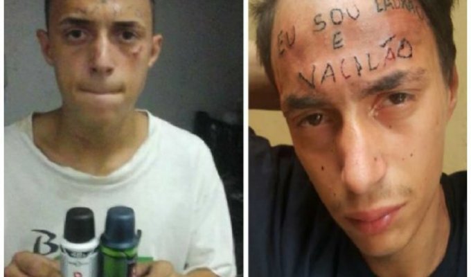 В Сан-Паулу задержали вора с исчерпывающим тату на лбу: "Я вор и идиот" (1 фото + 2 видео)