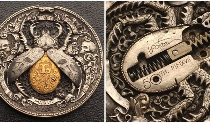 Русский мастер гравировки создал уникальную монету Золотой жук (8 фото)