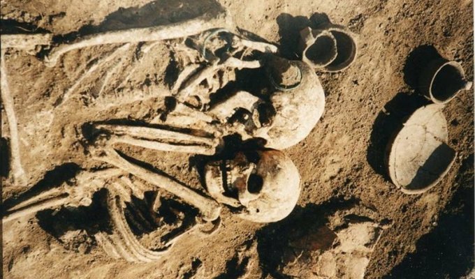В Украине обнаружили древнюю могилу влюбленных, сплетенных в объятиях (4 фото)