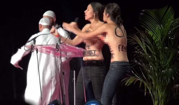 Голые активистки FEMEN сорвали мусульманскую конференцию в Франции (3 фото + 1 видео)