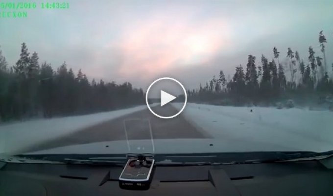 Отличная реакция водителя на зимней дороге