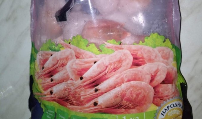 Замороженные креветки в упаковке из магазина (5 фото)