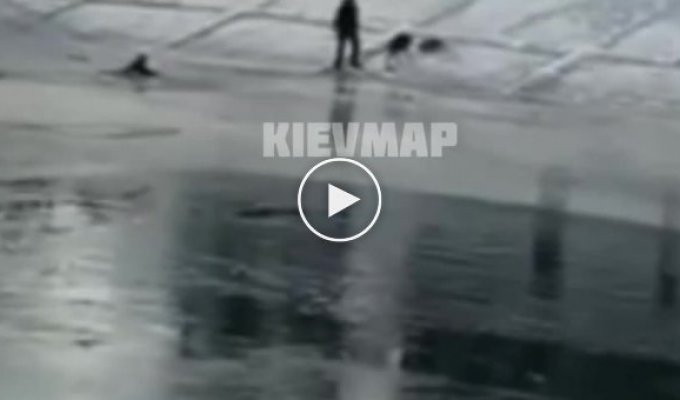 В Киеве собака с хозяином провалились под лед