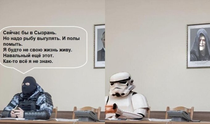 Фото силовика, сидящего на фоне портрета Путина, стало темой для мемов и фотожаб (20 фото)