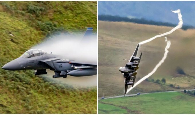 Потрясающие кадры полета: истребитель F-15 Strike Eagle создал вокруг себя облако (5 фото + 1 видео)