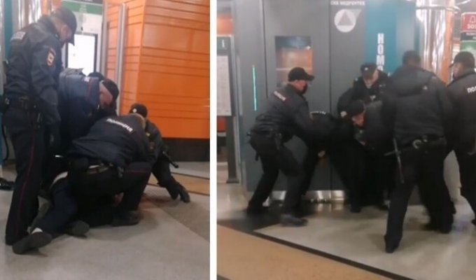 Пассажира без маски жестко задержали в петербургской подземке (2 фото)