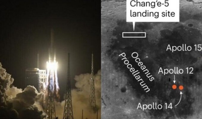 Китай запустил ракету для доставки на Землю лунного грунта (4 фото + 1 видео)