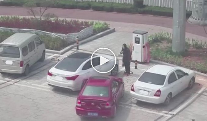В Китае девушки попытались на руках занести машину на парковочное место