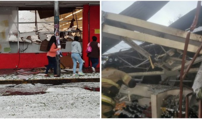 В Мехико мощным градом уронило крышу супермаркета (2 фото + 3 видео)