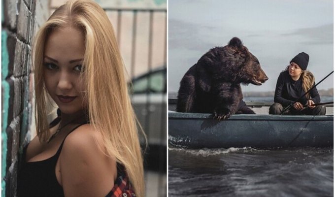 Девушка из Новосибирска порыбачила с медведем (9 фото)