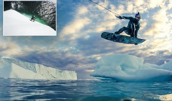 Вейкбордист совершил полет над айсбергами (7 фото + 1 видео)