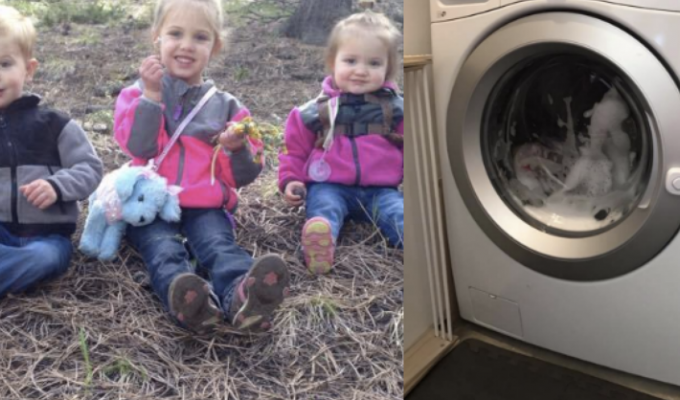 Трехлетняя девочка из США оказалась заперта внутри стиральной машинки (3 фото)