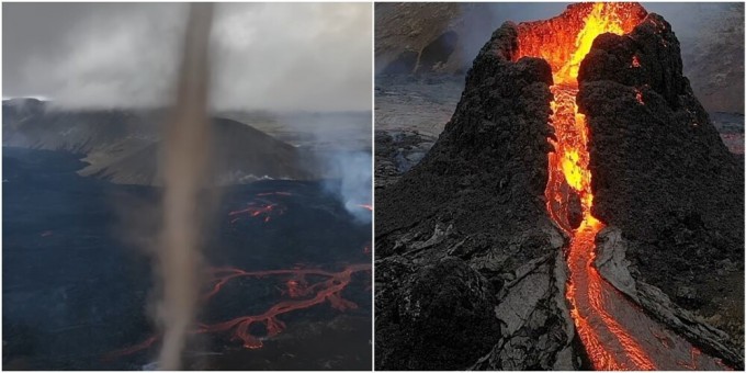 Новый вулкан в Исландии "извергает" торнадо (7 фото + 2 видео)