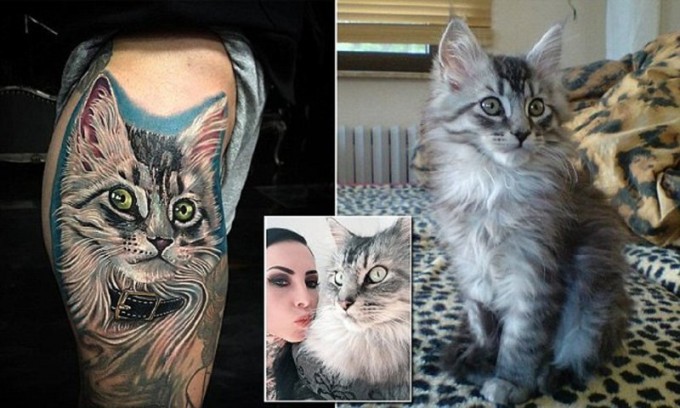 Женщина вытатуировала на теле портрет своего кота его собственной шерстью (11 фото)