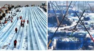A Giant Ice Slide and Snowman Are Being Built in Harbin (1 photo + 2 videos)