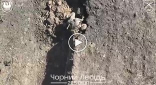 Soldiers of the 225th Separate Assault Brigade attack a Russian invader with a precise munition drop, whose legs are torn off