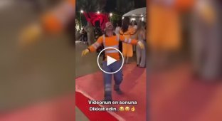 Positive garbage man starts dancing