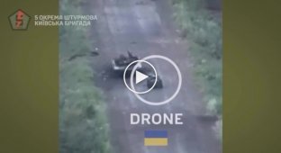 Soldiers of the 5th Special Brigade from a ground-based drone with a combat module fire at the positions of the invaders in the Bakhmut area